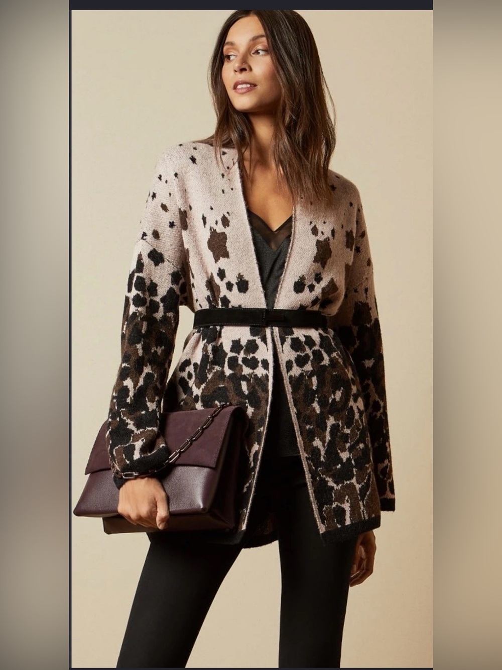 Ted Baker Leopard Jacquard Wool-Blend Cardigan Pink & Brown Small